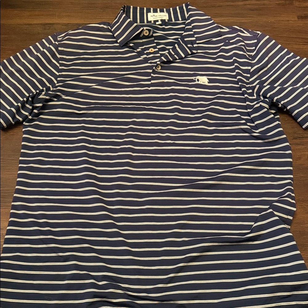 Peter Millar Navy and White Striped Polo